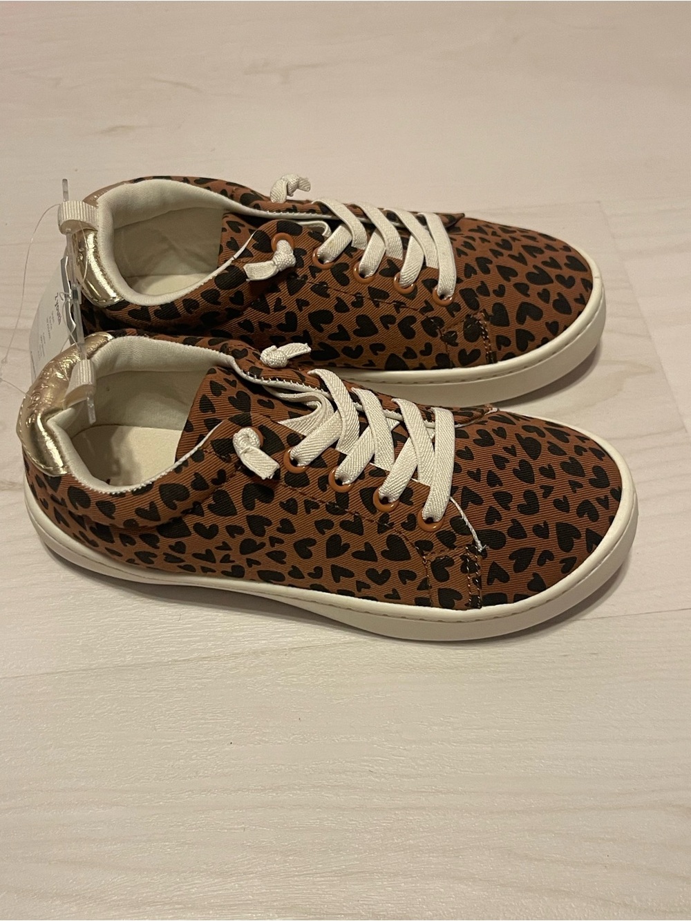 Carter's Tan Leopard Heart-Print Sneakers with White Laces